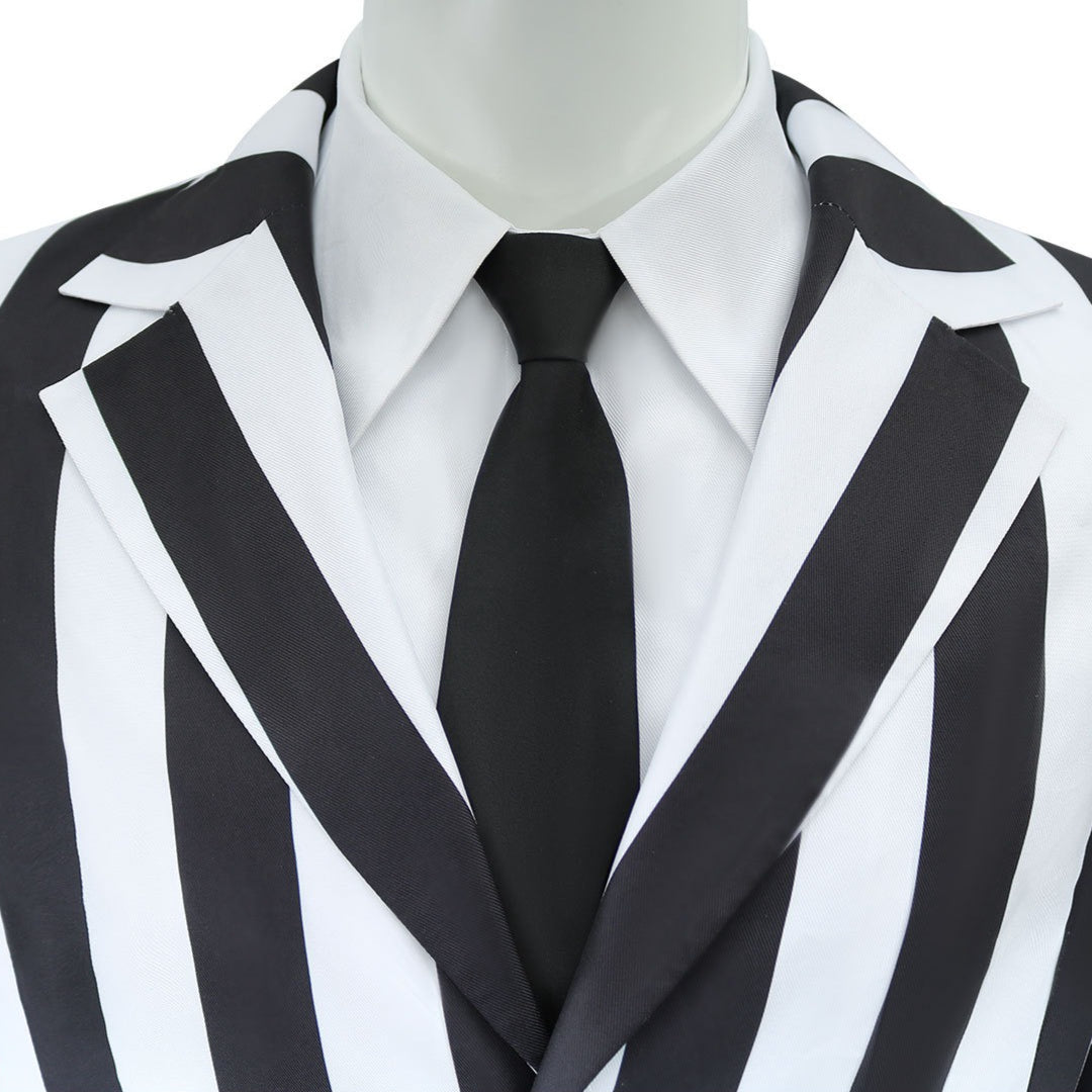 Beetle Juice Michael Keaton Stripe Suit Halloween Cosplay Costumes
