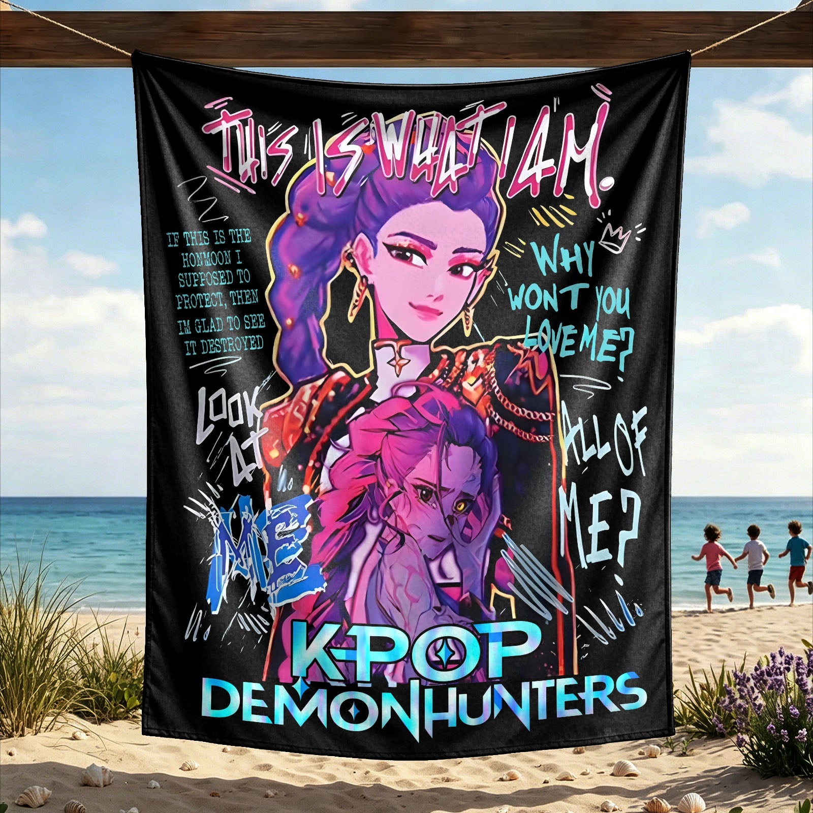 Kpop Demon Hunters Huntrix Saja Boys Wall Decor Tapestry for Home and Party