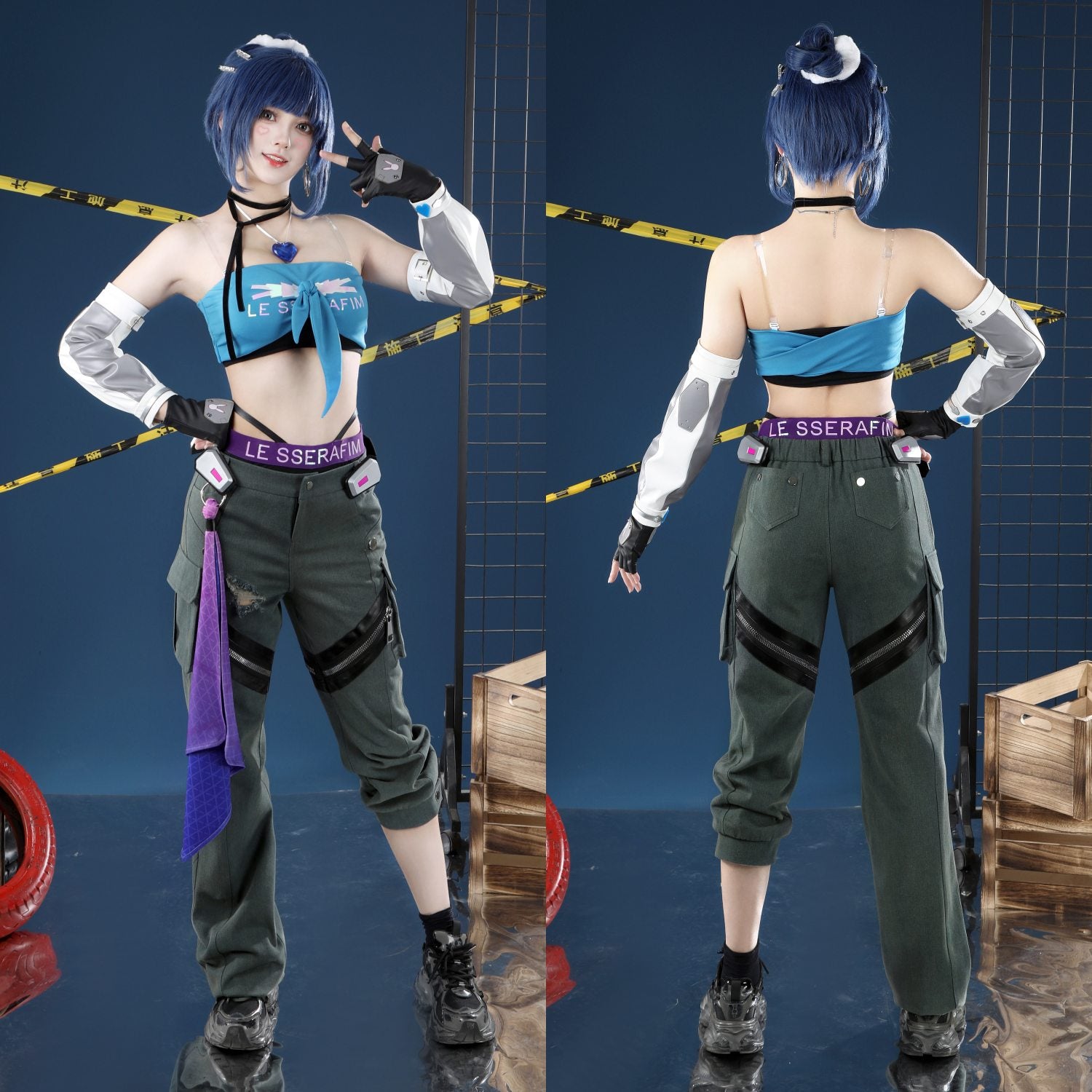 Overwatch 2 X LE SSERAFIM FEARLESS D.VA Blue Cosplay Costumes