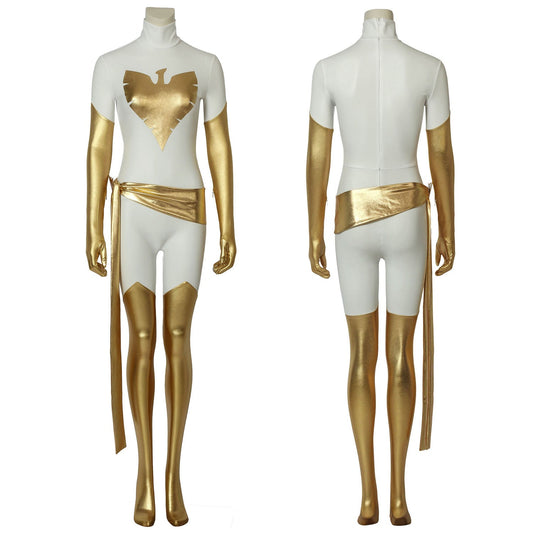 X-Men White Phoenix Jean Grey Gold and White Jumpsuit Cosplay Costumes