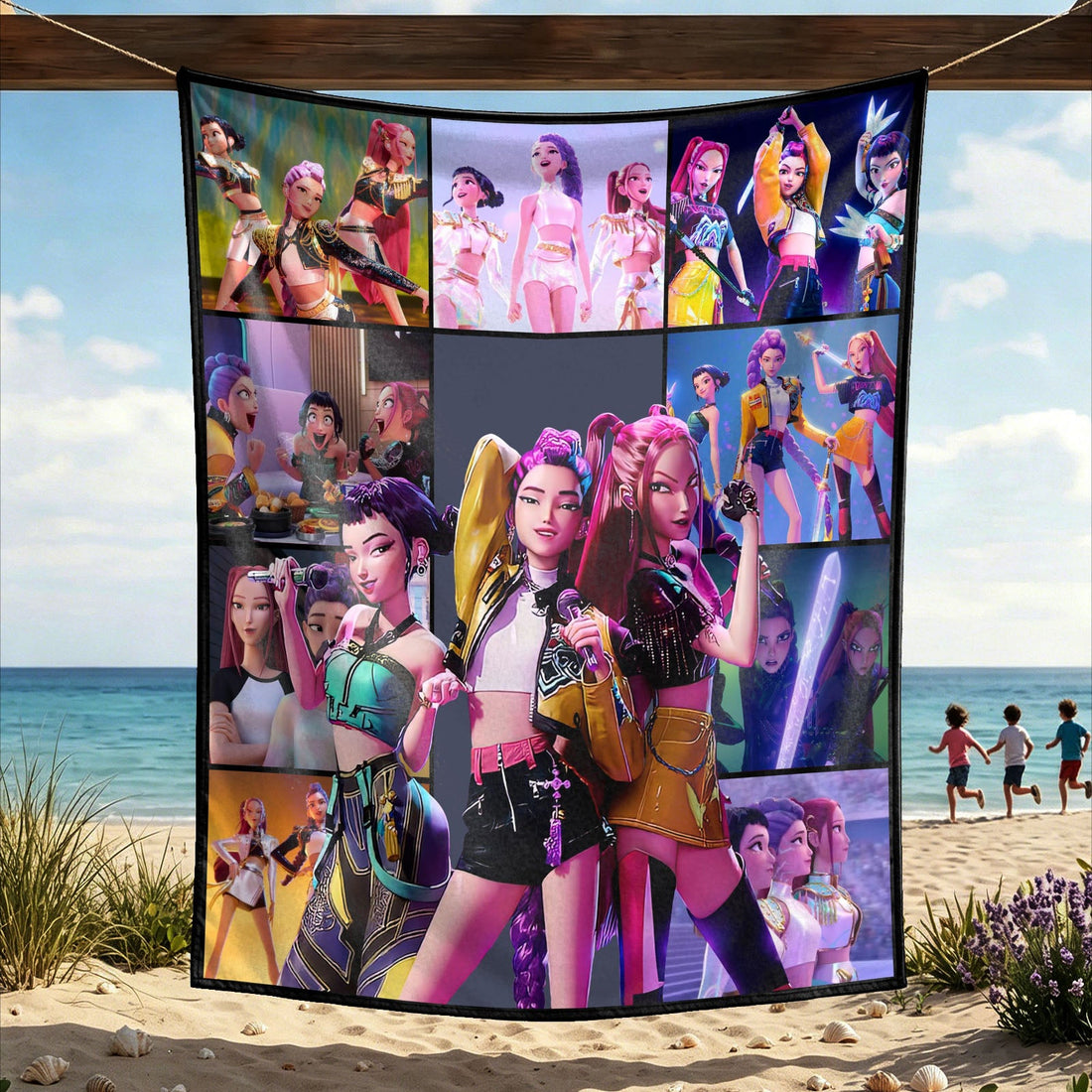 Kpop Demon Hunters Huntrix Saja Boys Wall Decor Tapestry for Home and Party