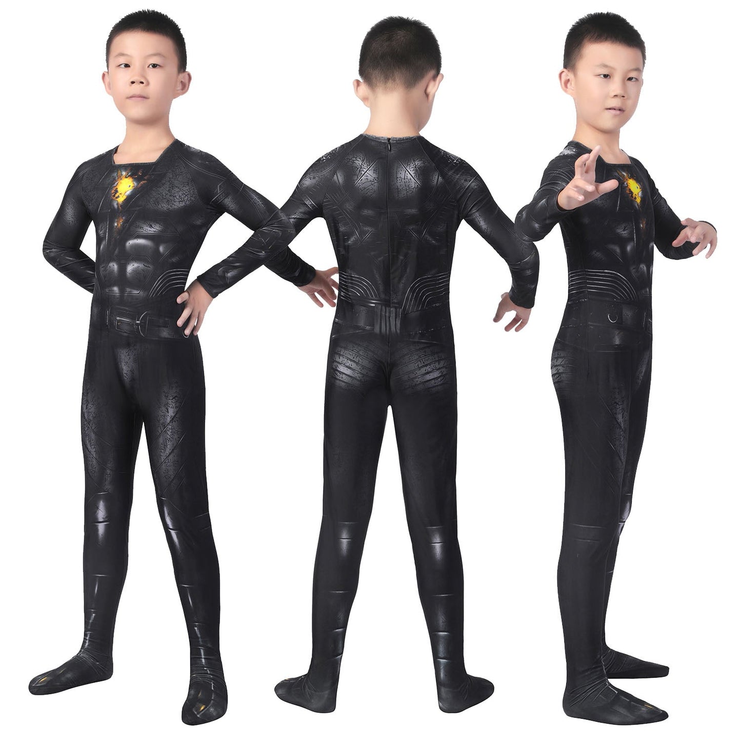 Black Adam Kids Jumpsuit with Cloak Fullset Cosplay Costumes