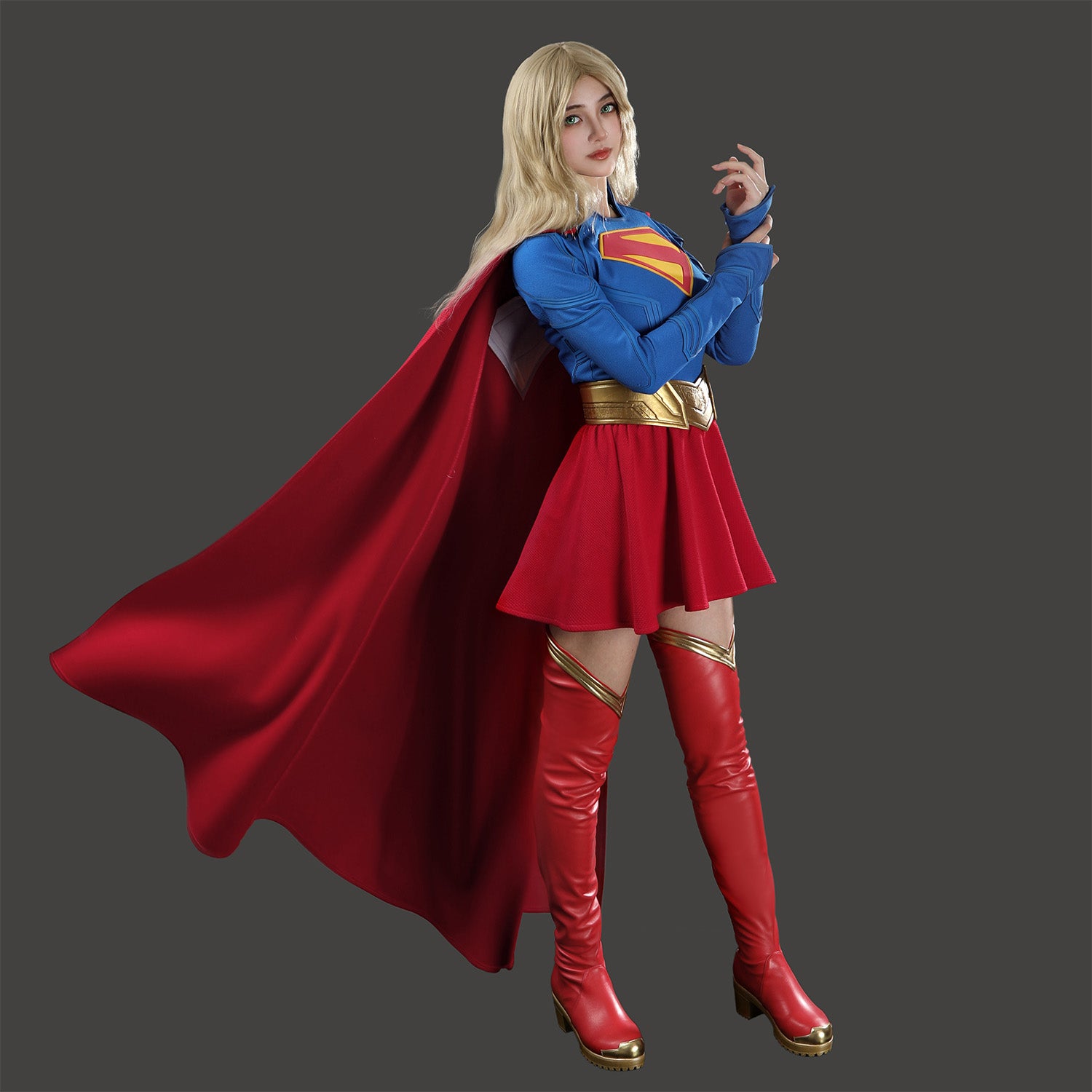 Comics Superhero Supergirl Superwoman Fullset with Coat Cosplay Costumes