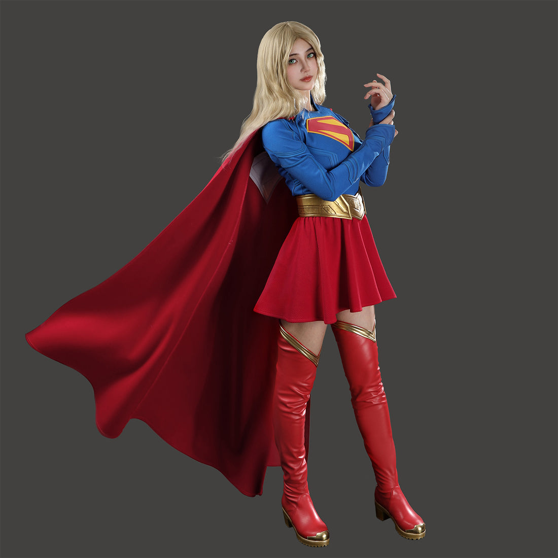 Comics Superhero Supergirl Superwoman Fullset with Coat Cosplay Costumes