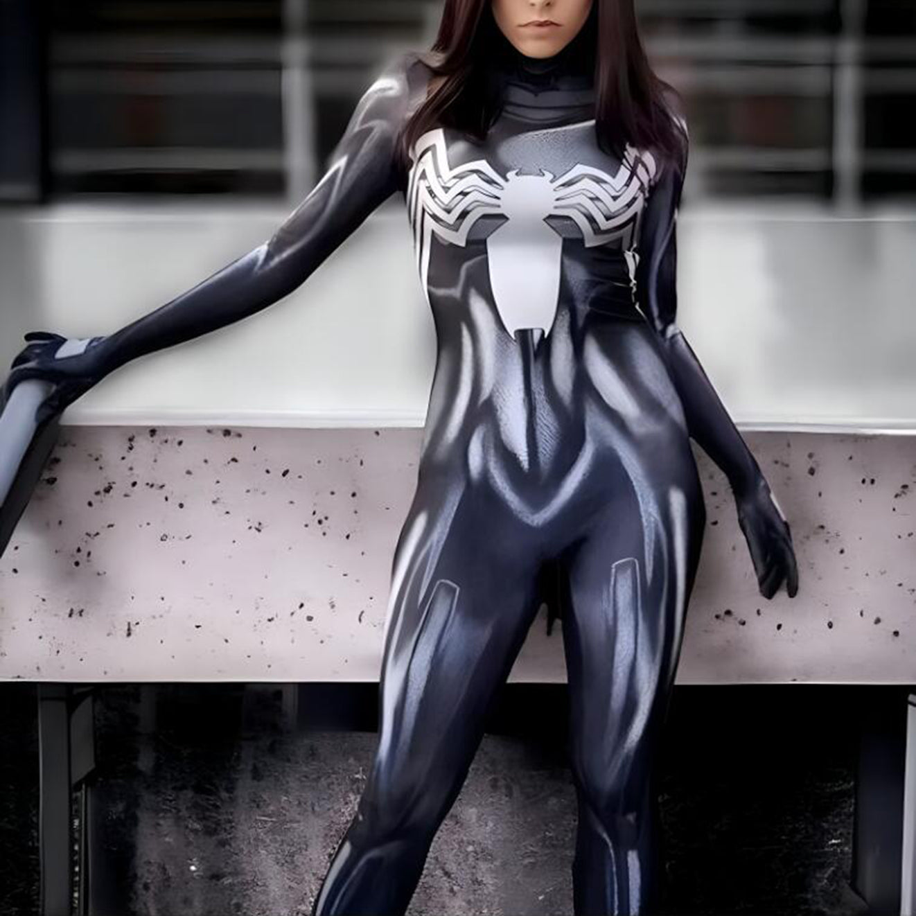 Woman Black Venom Spiderman Symbiote Jumpsuit Cosplay Costume