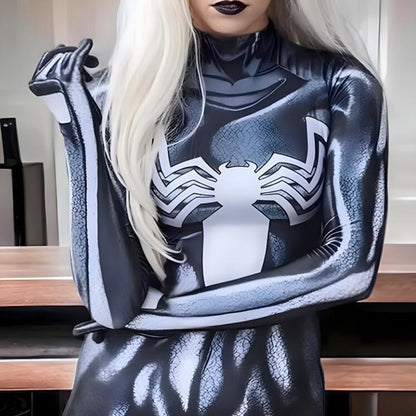 Woman Black Venom Spiderman Symbiote Jumpsuit Cosplay Costume