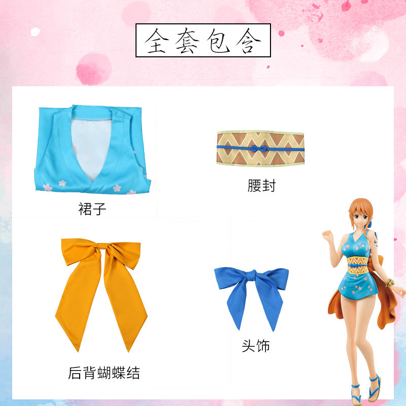 Anime Navigation Nami Kimono Blue Pajamas Fullset Cosplay Costumes