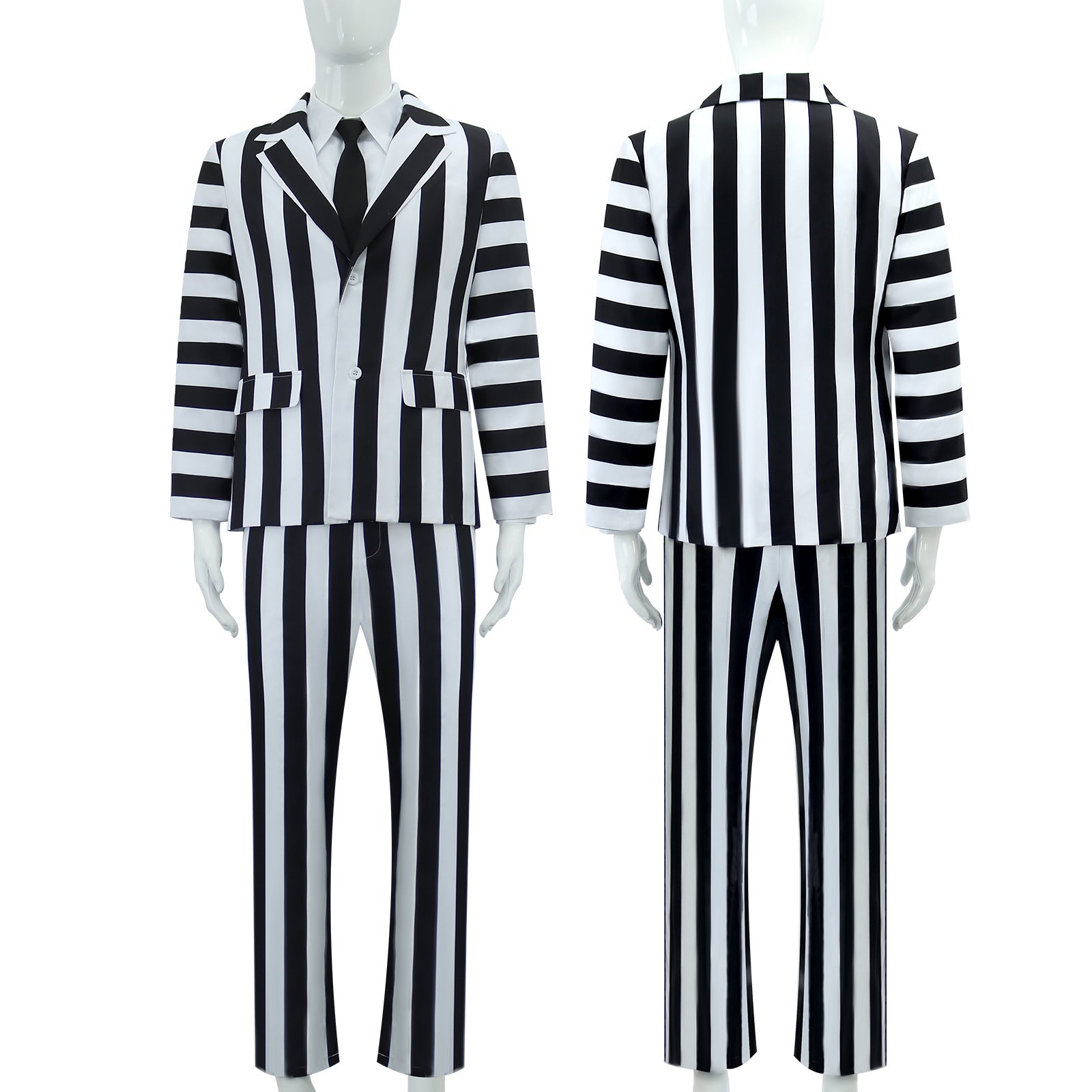 Beetle Juice Michael Keaton Stripe Suit Halloween Cosplay Costumes