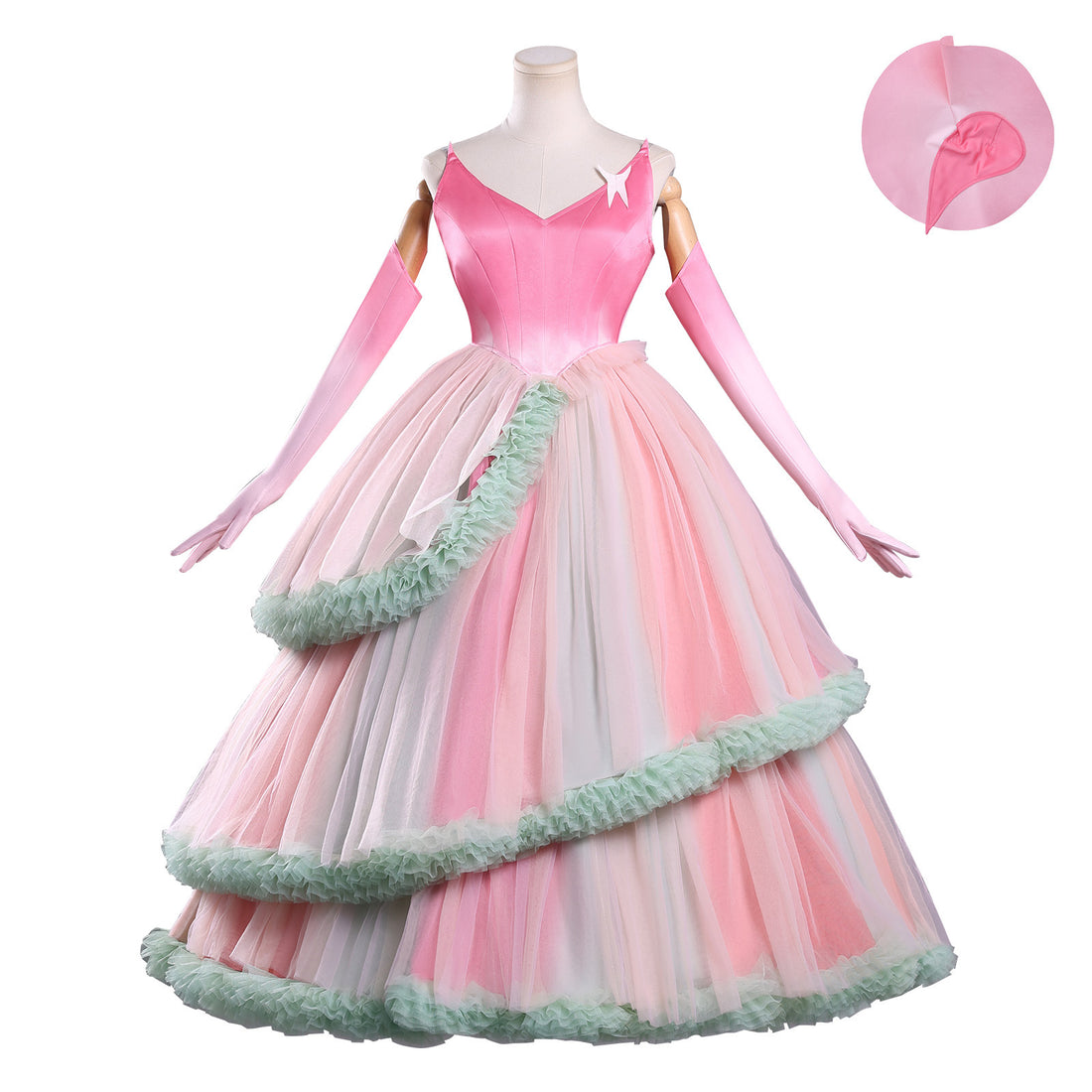 Wicked: For Good Witch Glinda Pink Green Dress Cosplay Costumes