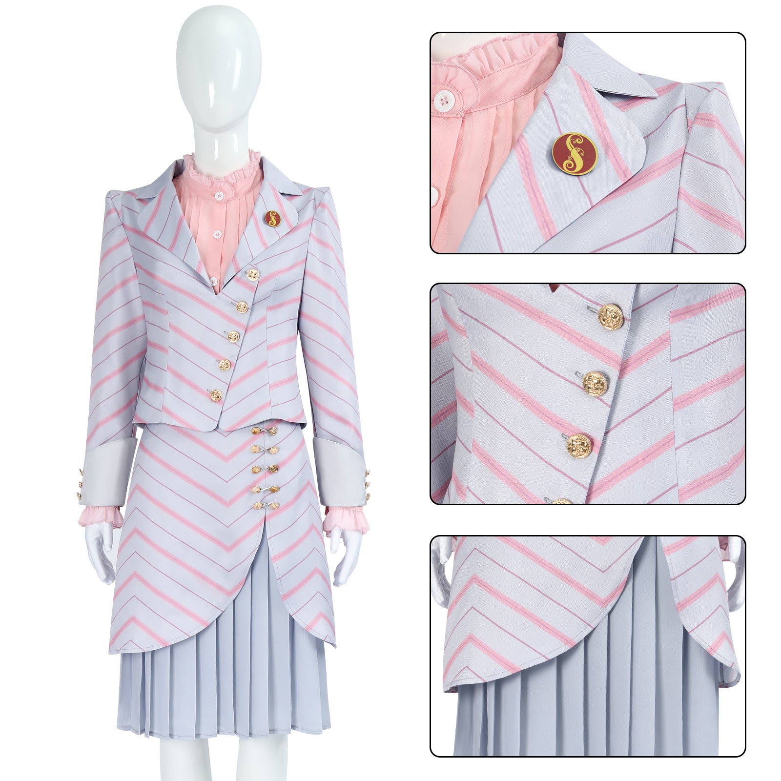 Wicked: For Good Witch Glinda Pink Stripe Suit Cosplay Costumes