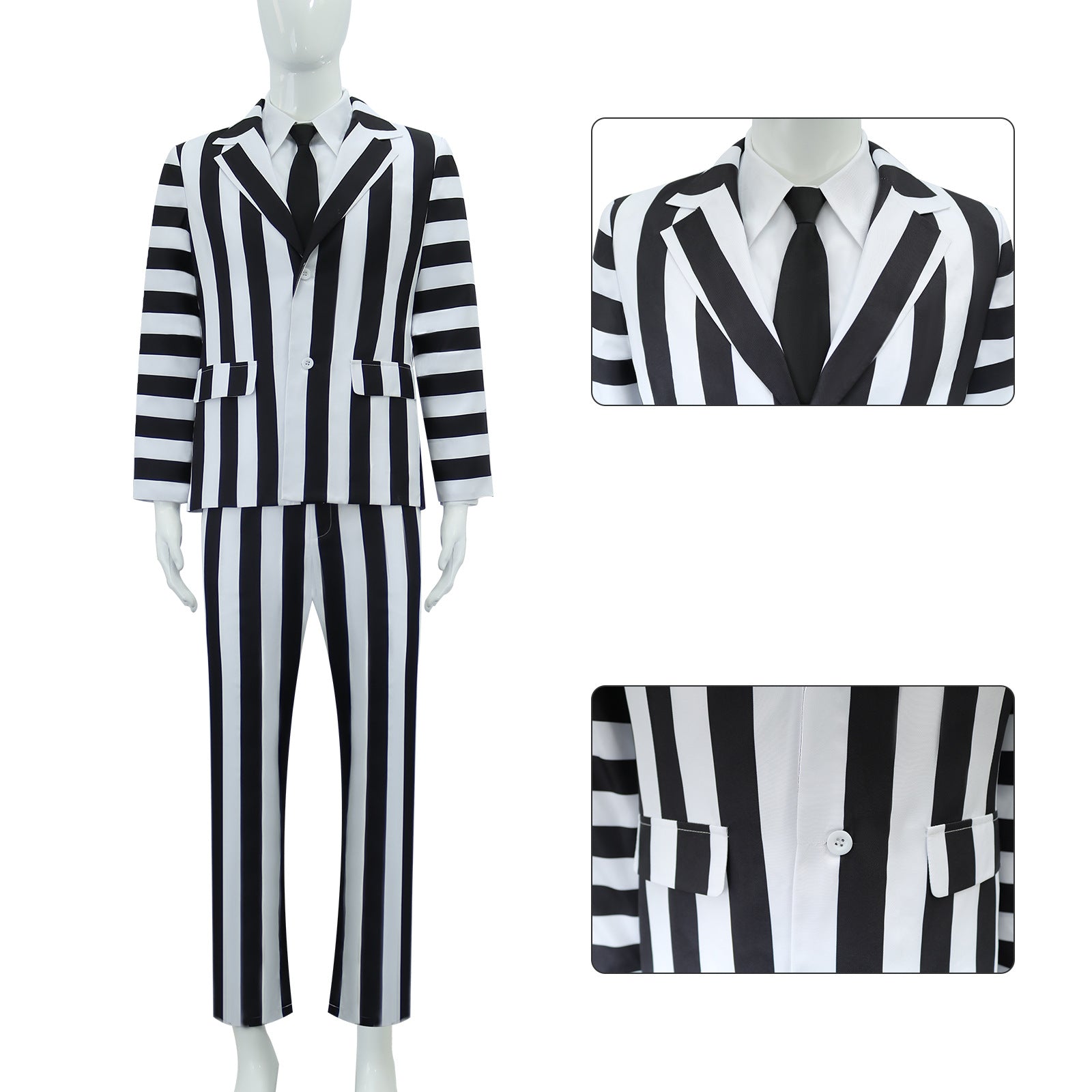 Beetle Juice Michael Keaton Stripe Suit Halloween Cosplay Costumes