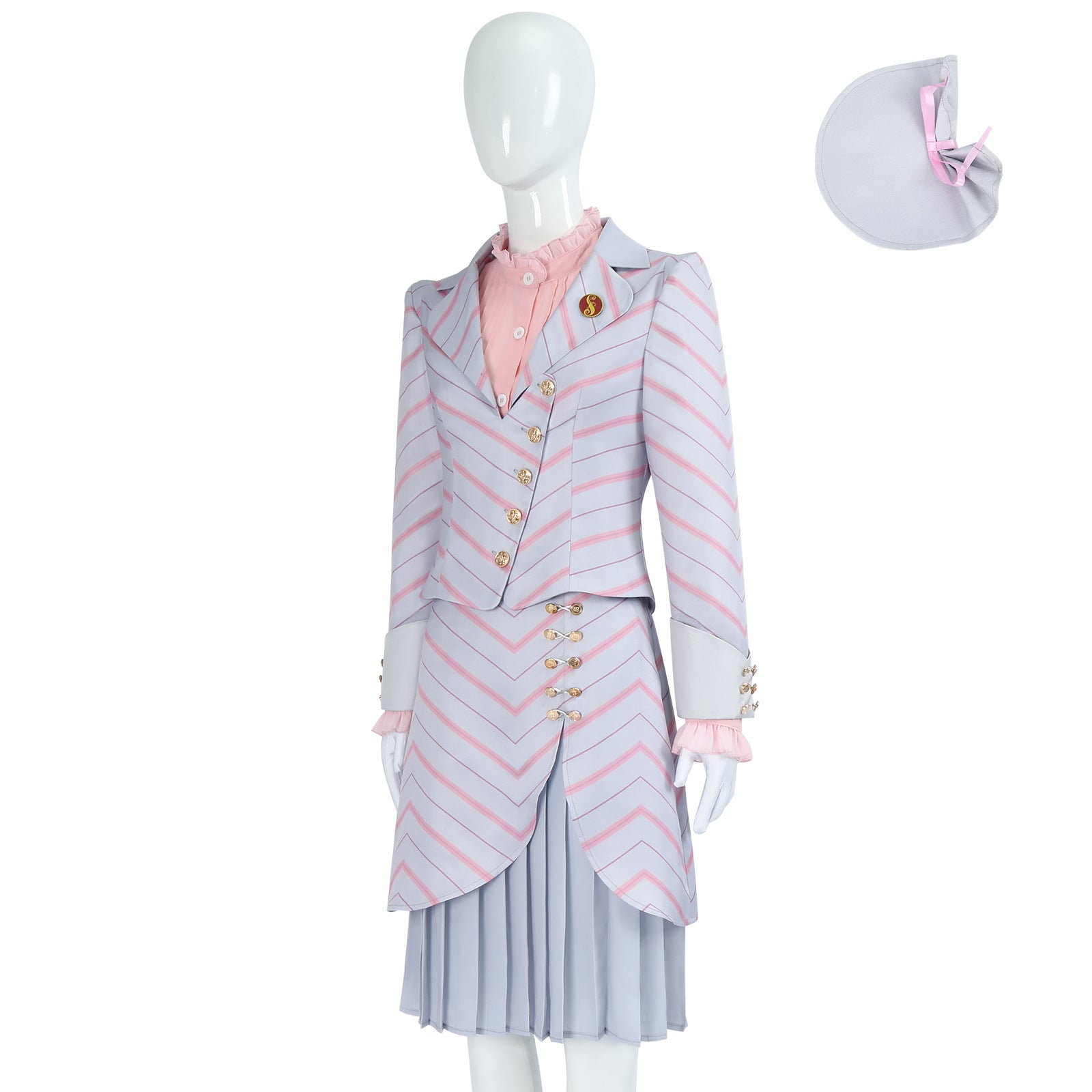 Wicked: For Good Witch Glinda Pink Stripe Suit Cosplay Costumes