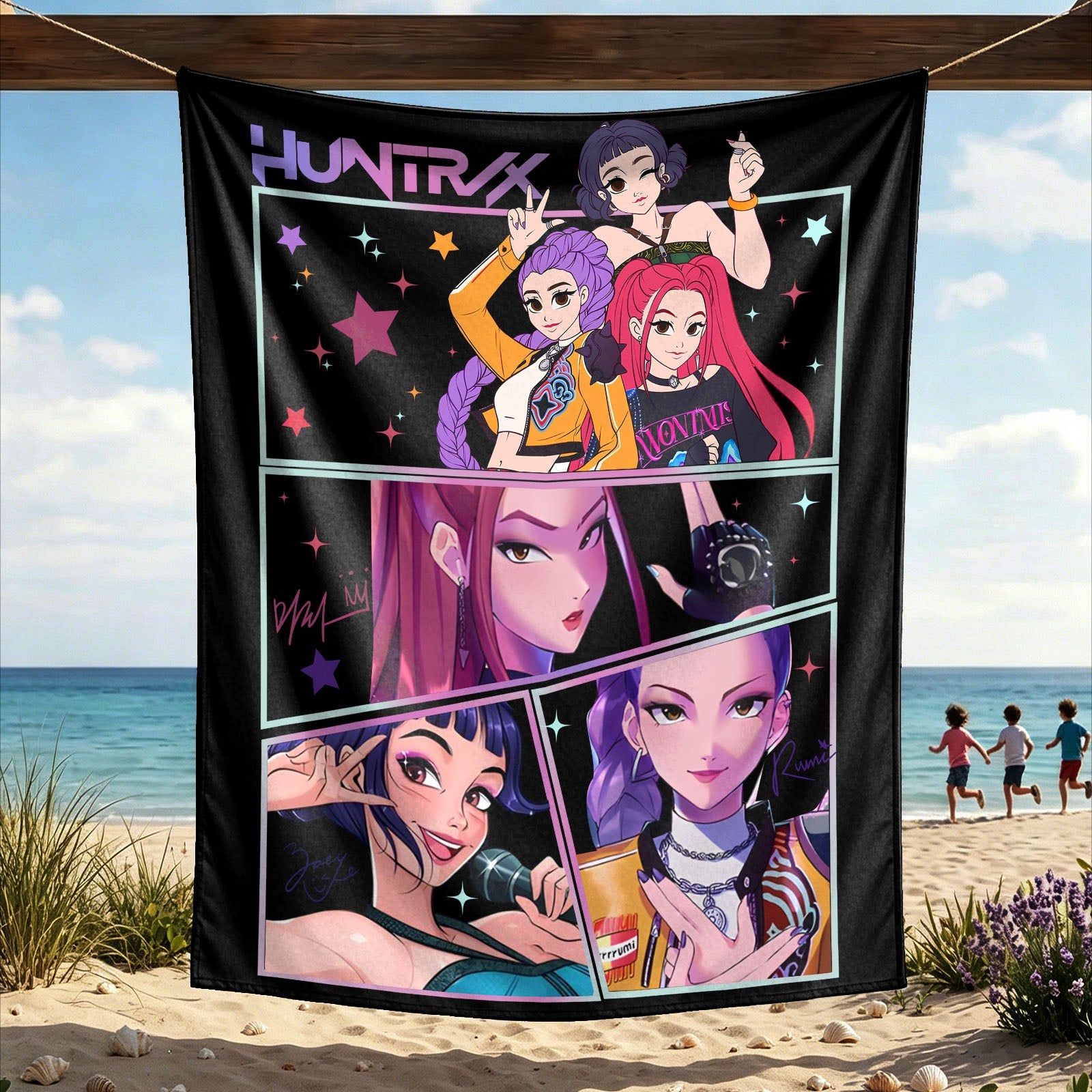 Kpop Demon Hunters Huntrix Saja Boys Wall Decor Tapestry for Home and Party