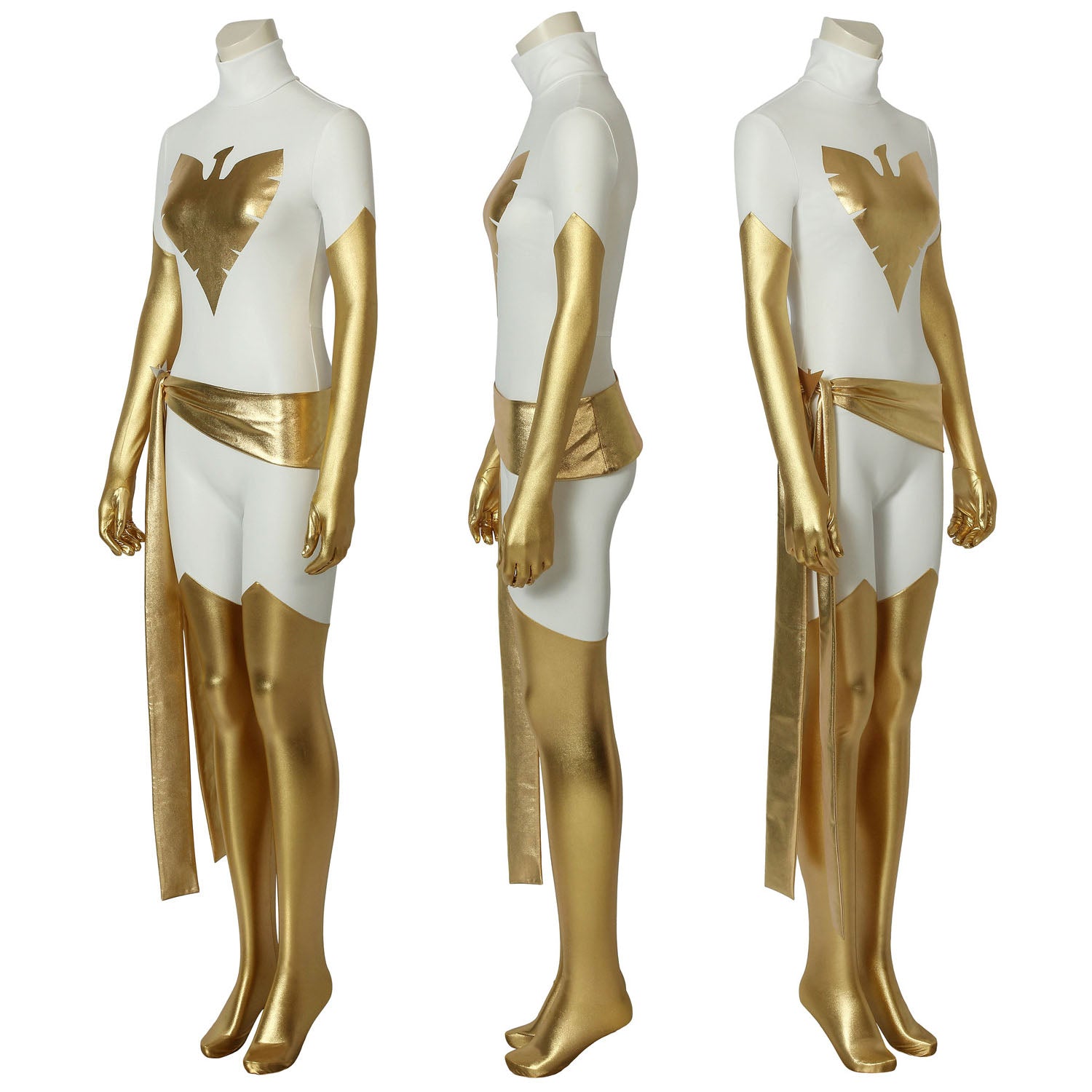 X-Men White Phoenix Jean Grey Gold and White Jumpsuit Cosplay Costumes