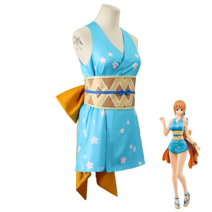 Anime Navigation Nami Kimono Blue Pajamas Fullset Cosplay Costumes
