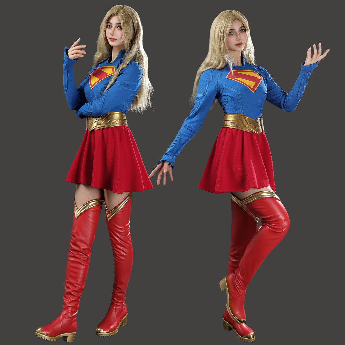 Comics Superhero Supergirl Superwoman Fullset with Coat Cosplay Costumes