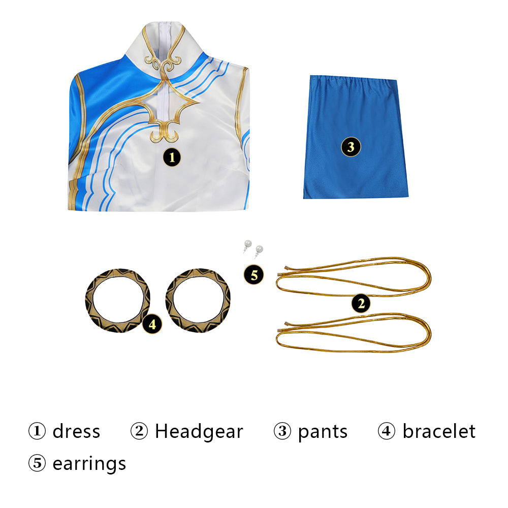 Street Fighter 6 Chun Li Female Blue and White Cosplay Costumes