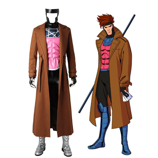 X-Men Gambit Male Fullset Leather Cosplay Costumes with Long Coat