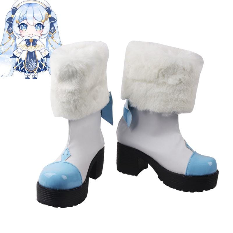 v hatsune miku snow miku anime blue and white cosplay boots shoes