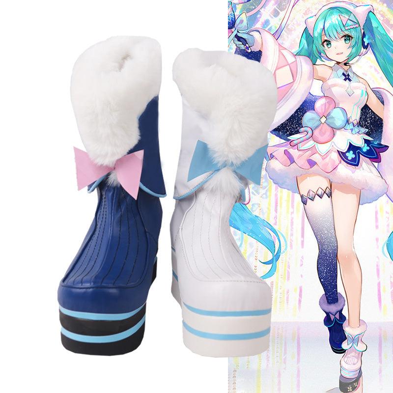 v hatsune miku magical mirai anime blue and white cosplay boots shoes