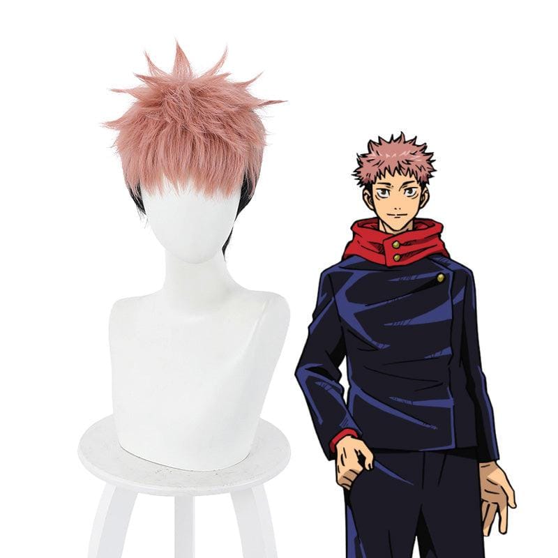 anime jujutsu kaisen yuji itadori short pink gradient black cosplay wigs