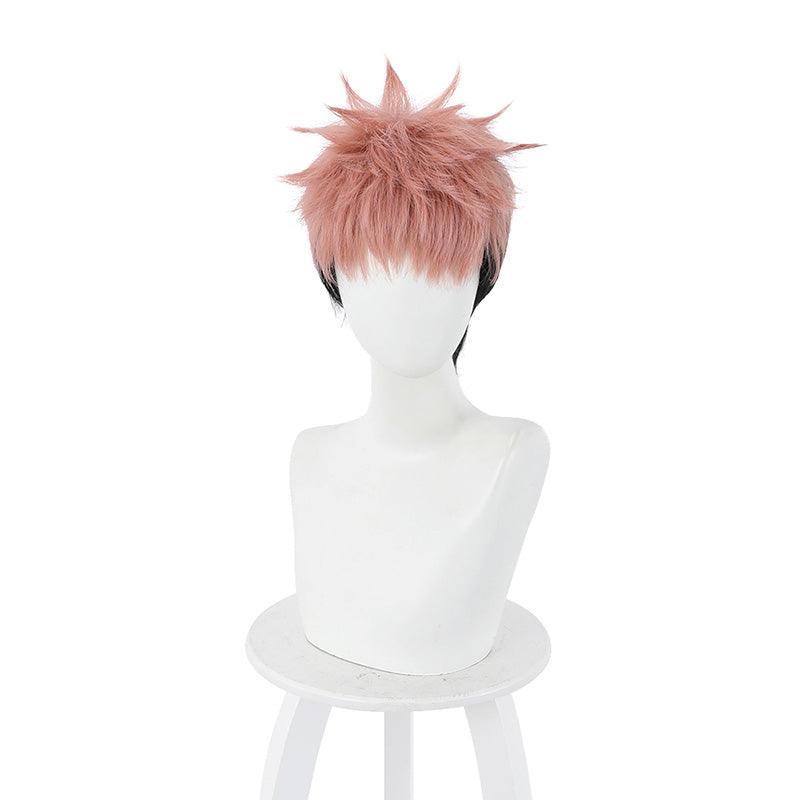 anime jujutsu kaisen yuji itadori short pink gradient black cosplay wigs