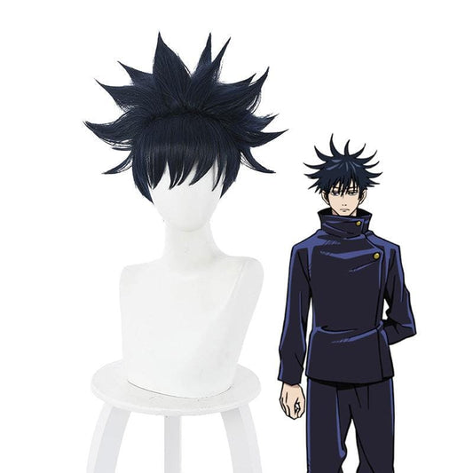 anime jujutsu kaisen megumi fushiguro short dark blue cosplay wigs