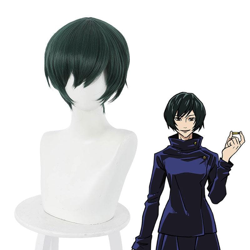 anime jujutsu kaisen mai zenin short dark green cosplay wigs