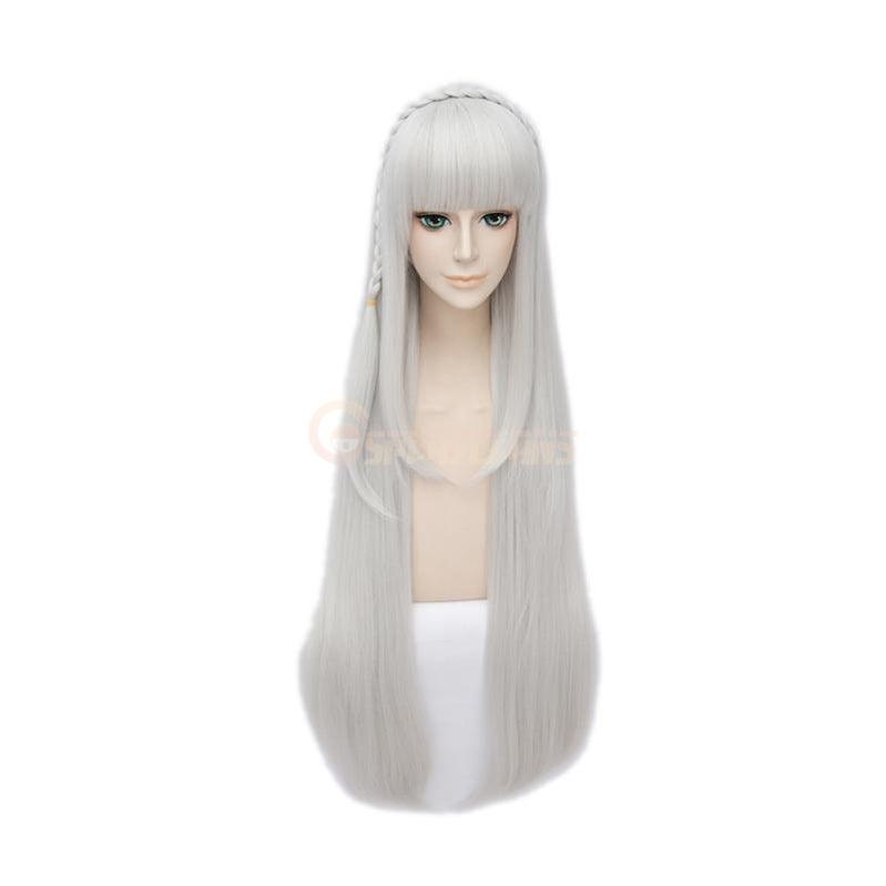 anime re zero starting life in another world emilia long straight silver cosplay wigs