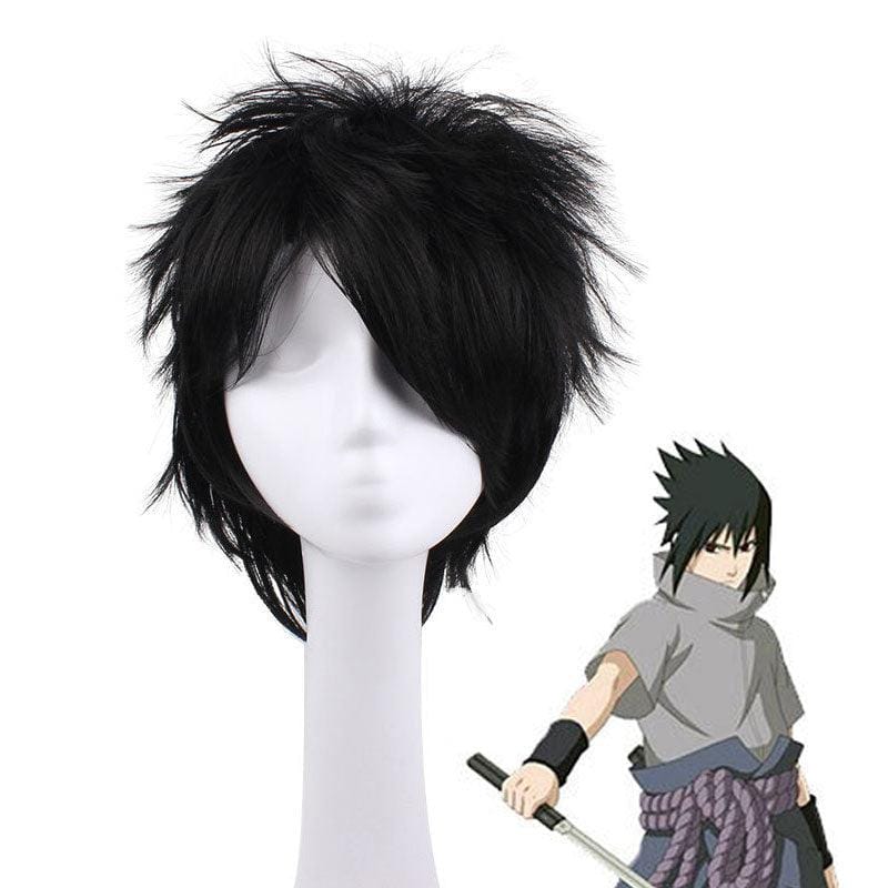 anime naruto uchiha sasuke short black curly cosplay wigs