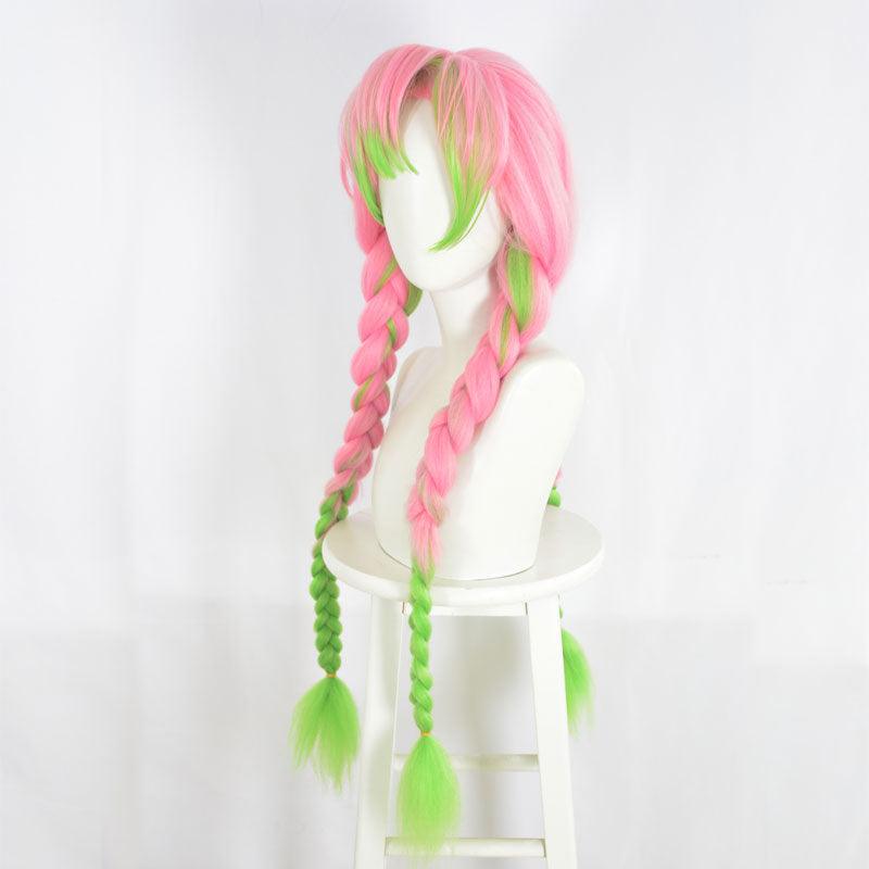 demon slayer kanroji mitsuri cosplay wig pink mixed green weave long wigs