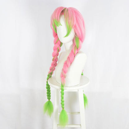 demon slayer kanroji mitsuri cosplay wig pink mixed green weave long wigs