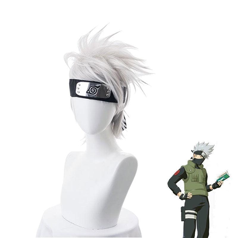 anime naruto hatake kakashi short white cosplay wigs with free headbands and mask