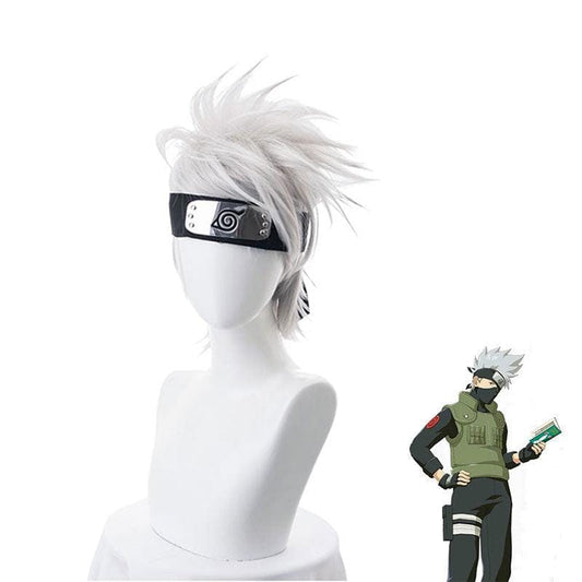 anime naruto hatake kakashi short white cosplay wigs with free headbands and mask