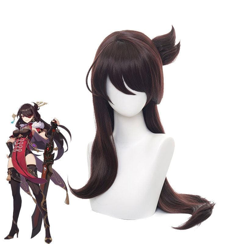 game genshin impact beidou dark brown long cosplay wigs