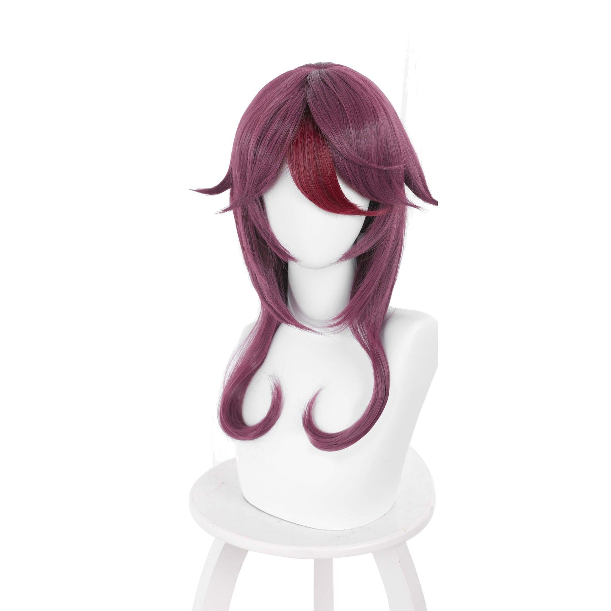 anime genshin impact rosaria purple highlights red medium cosplay wig 503m