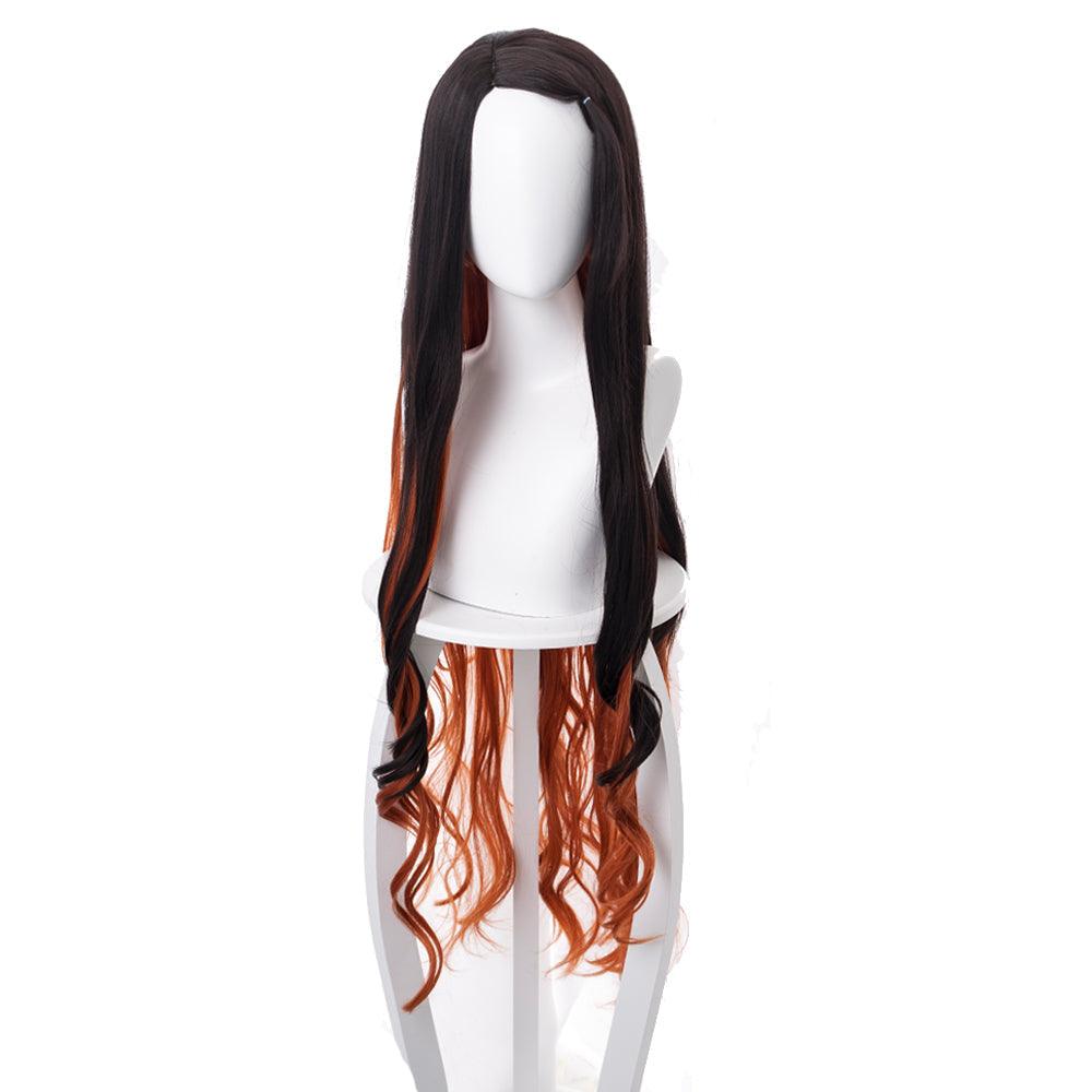 demon slayer kamado nezuko black gradient brownish yellow long cosplay wig 487b