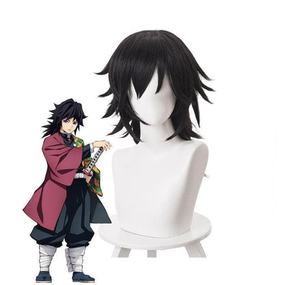 anime demon slayer kimetsu no yaiba tomioka giyuu long straight black cosplay wigs