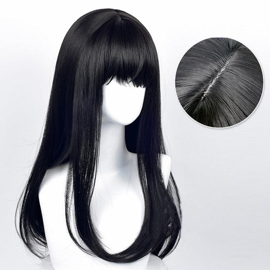 anime chainsaw man mitaka asa black long cosplay wig 509d