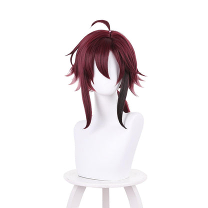 anime genshin impact shikanoin heizou red medium cosplay wig 539b