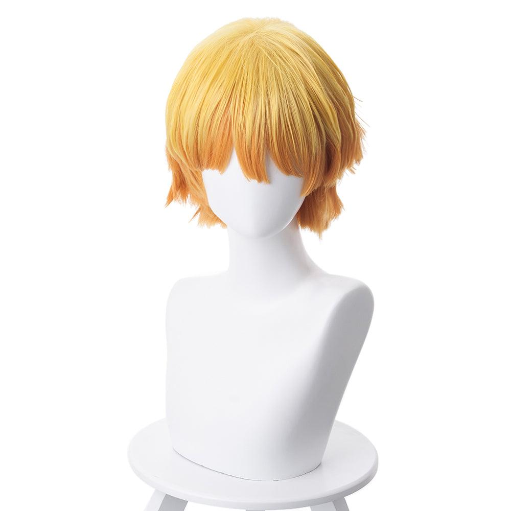 demon slayer agatsuma zenitsu yellow gradient orange short cosplay wig 487c