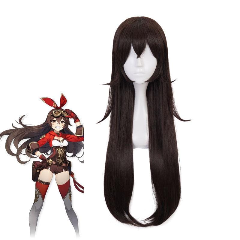 game genshin impact amber dark brown long cosplay wigs