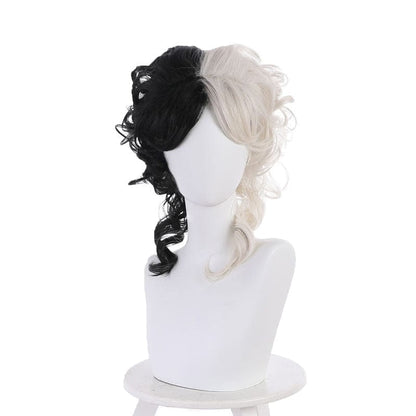 movie cruella cruella de vil black white center bangs curly cosplay wigs