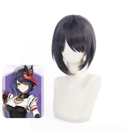 game genshin impact kujo sara blue gradient short cosplay wigs