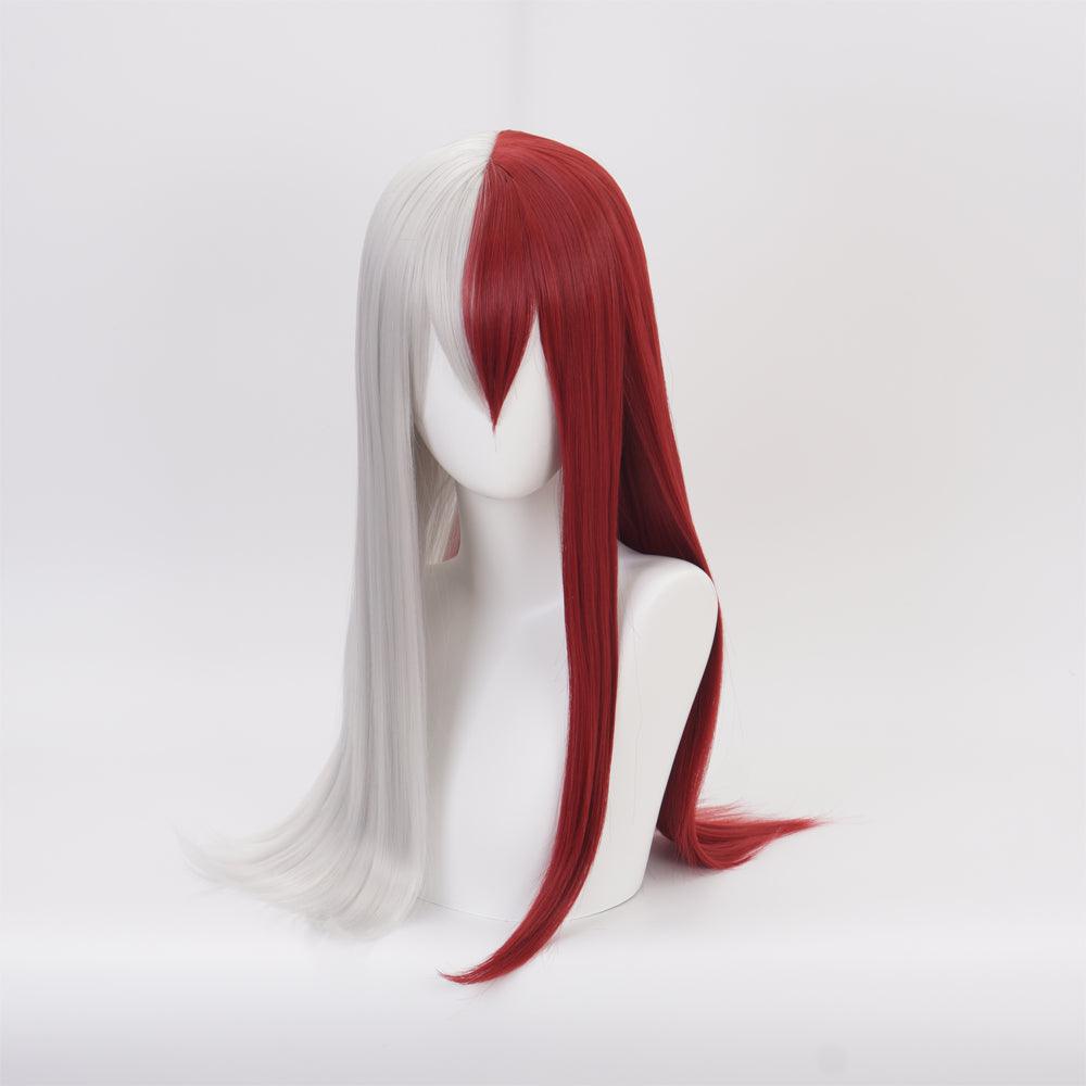 anime my hero academia todoroki shoto white and red long cosplay wig qx16