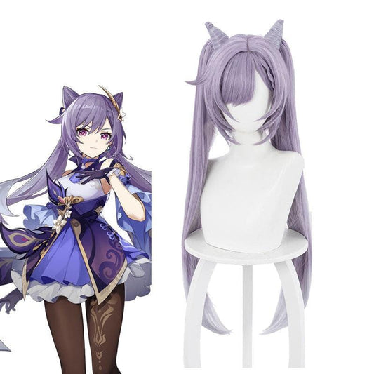 Genshin Impact Keqing Ponytails Mixed Purple Cosplay Wig with Ears