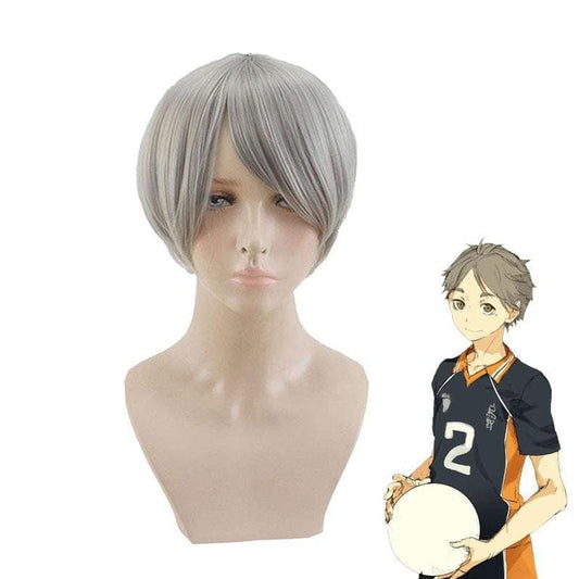 anime haikyuu sugawara koushi short gray cosplay wigs