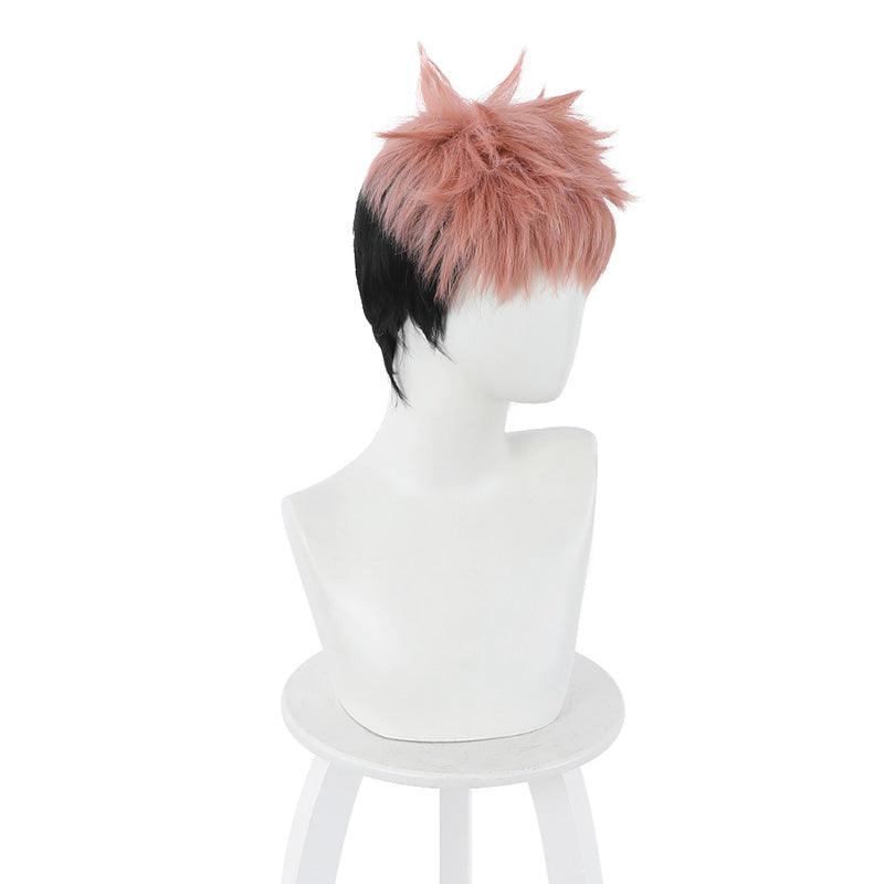 anime jujutsu kaisen yuji itadori short pink gradient black cosplay wigs