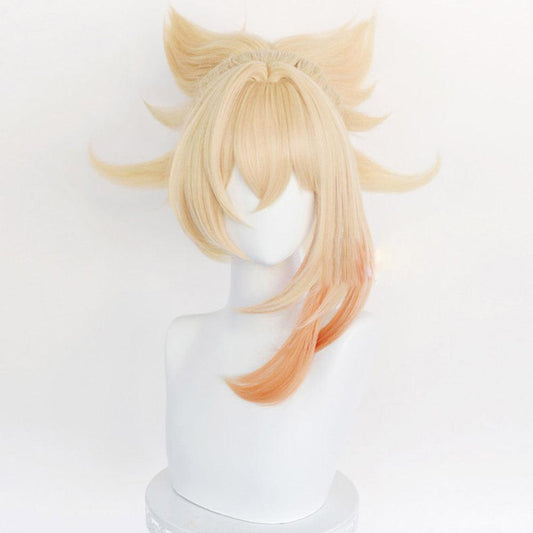 anime genshin impact yoimiya golden meduim cosplay wig mm15