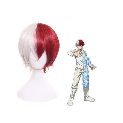 anime my hero academia shoto todoroki cosplay wigs short white and red wig